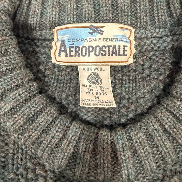 VTG Aeropostale Cable Knit Sweater Compagnie Generale Green Crew Wool Hong Kong - Picture 8 of 9